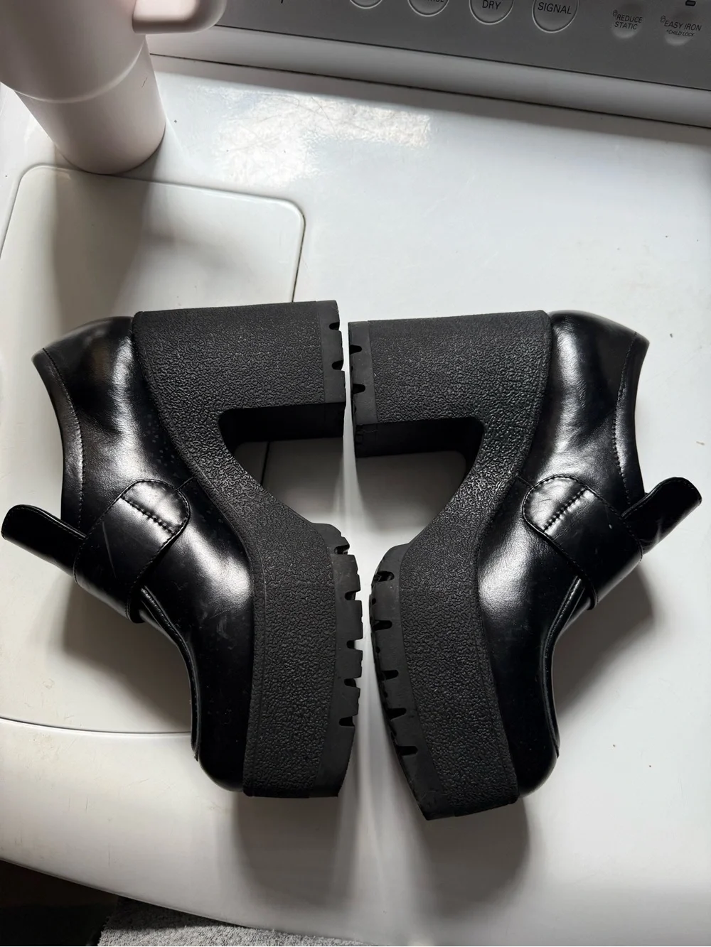 Jeffrey Campbell Black Platform Loafers with Silver Buckle